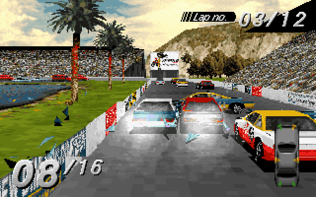 Screenshot from the 1995 racing game Destruction Derby